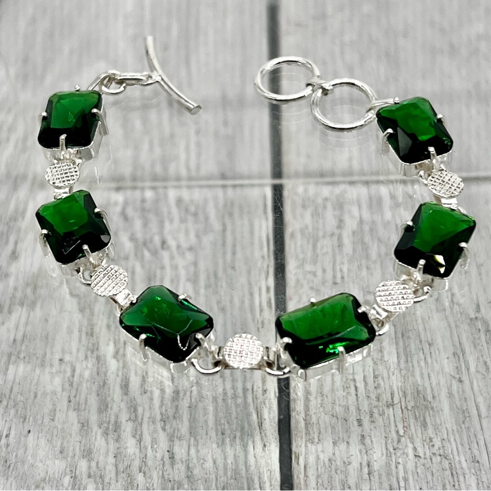 318. Green Quartz Sterling Silver Bracelet